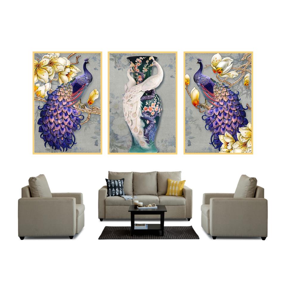 Aiwanto 3pcs Beautiful Peacock Wall Picture Wall Photo Wall Art Frame Wall Poster for Decoration Home Office