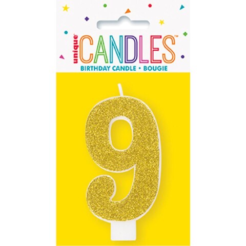 Unique Number 9 Glitter One Side Printed Candle