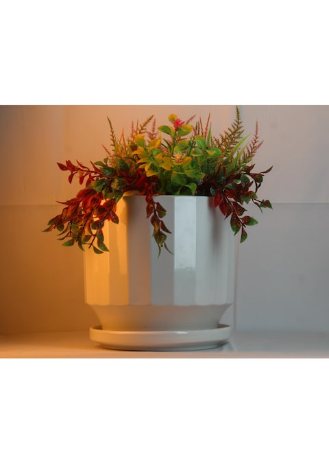 Vsell24&nbsp;White Ceramic Flower Pot Set with Drainage Holes and Saucers-Medium
