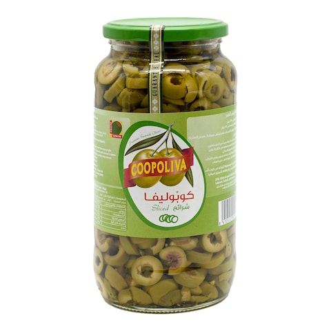 Buy Coopoliva Olives Green Sliced 935g in Saudi Arabia