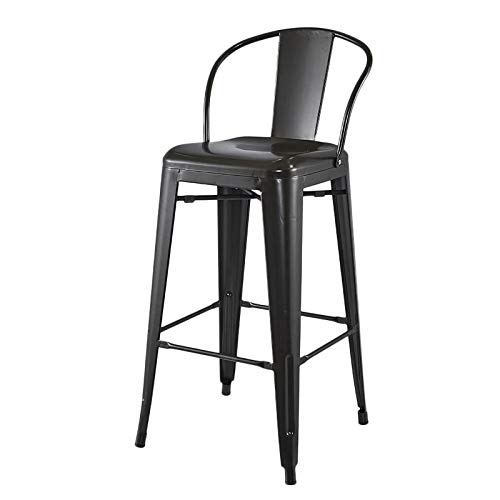 LANNY Modern Light Weight Industrial Metal Barstools 4 Leg Design with Back Support D9, for Home/office/Restaurant/Desk/Bar/Caferteria/Kitchen/Coffee, Matt Black