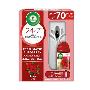 طقم بخاخ معطر جو أوتوماتيكي من إير ويك مع أداة وإعادة تعبئة، برائحة الورد، 250 مل