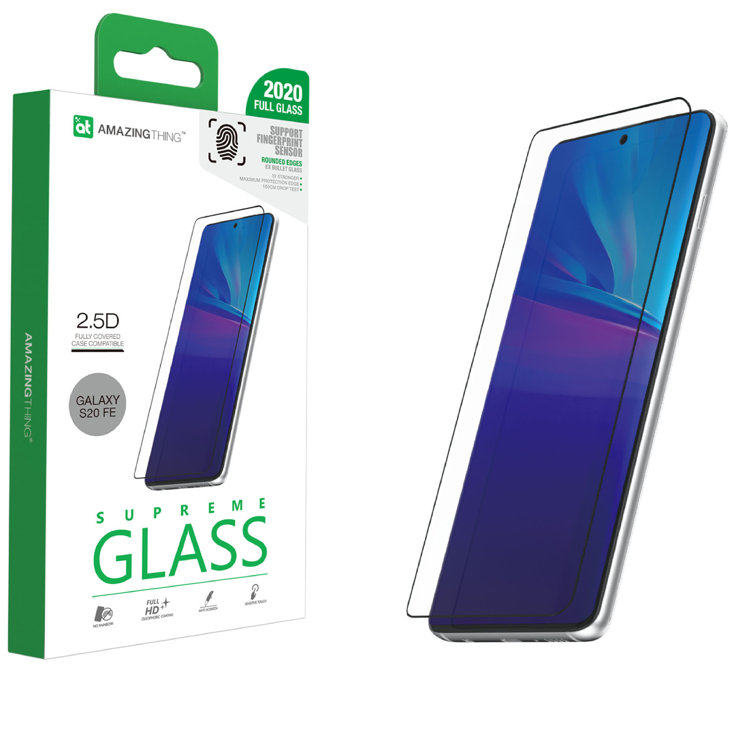 Amazing Thing Samsung Galaxy S20 FE Tempered Glass Screen Protector - Fully Covered 2.5D Supreme Glass Ex Bullet Fingerprint sensor compatible