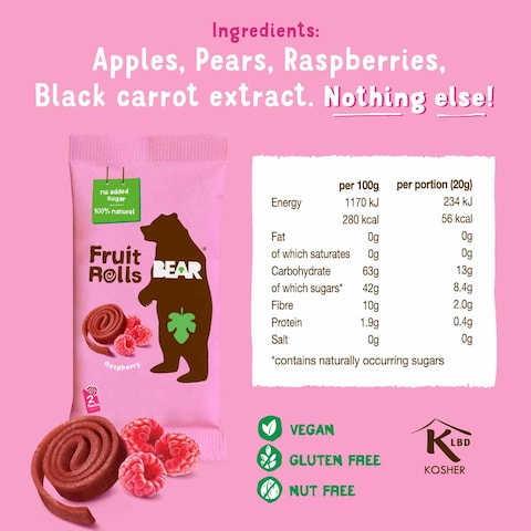 Bear Raspberry Pure Fruit Yo Yo Fruit Snack 20g Pack of 5