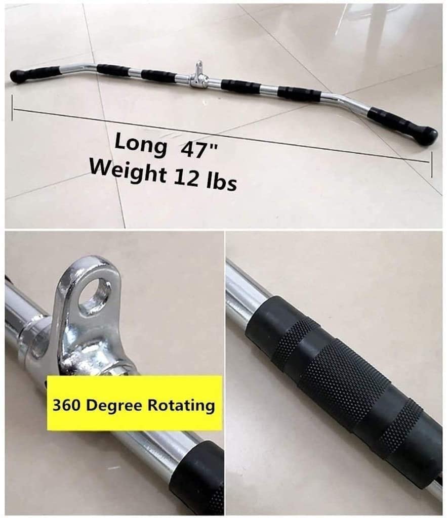 Max Strength Barbel Machine Cable Attachment Pro Grip Revolving Curl Bar Non Slip Handle Bar Pro Grip Revolving Curl Lat Bar-Silver, 47Inch/120cm For Bicep Tricep