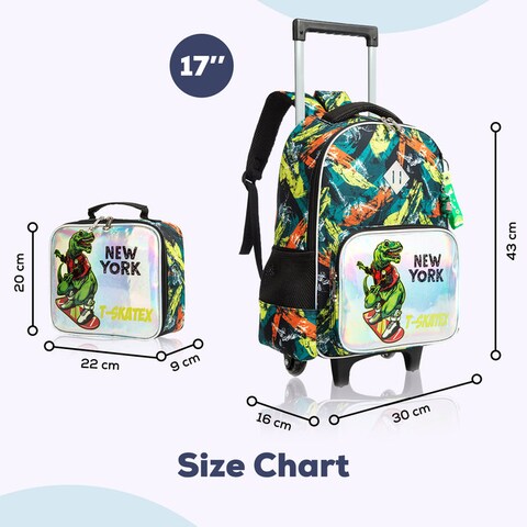 Eazy Kids 16 Set of 3 Trolley School Bag Lunch Bag Pencil Case New York Dinosaur Green Online Carrefour KSA