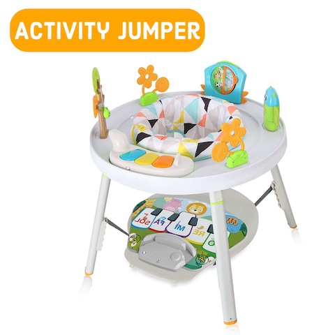 Teknum 4 - IN - 1 Activity Jumper / Feeding Chair / Drawing Table / Playing Station w / Musical Mat, Detachable Toys &amp; Musical Piano - White