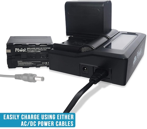 DMK Power NP-F970 Camera Battery and Digital Dual Charger 9800mAh for Sony PXW-Z150 NEX-EA50M FDR-AX14K HDR-AX2000 FX1 FX7 FX1000 HVR-V1U Z1U Z5U Z7U NX5U MC2000U MC2500 NX100 Camcorder