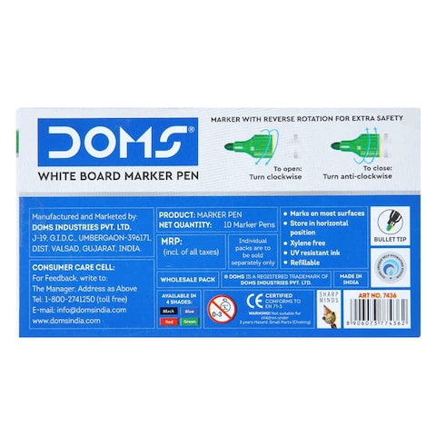 DOMS WHITE BRD MARKER PEN - GRN 10P
