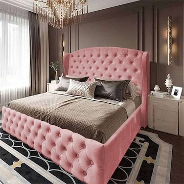 In House Serin Velvet Bed Frame - Single - 200x120 cm - Light Pink