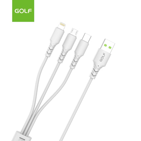 Golf Space 1-Meter Multiple Type Cable, USB Type A Male to Micro-B USB/Lightning/USB Type-C for Mobile Phones, White