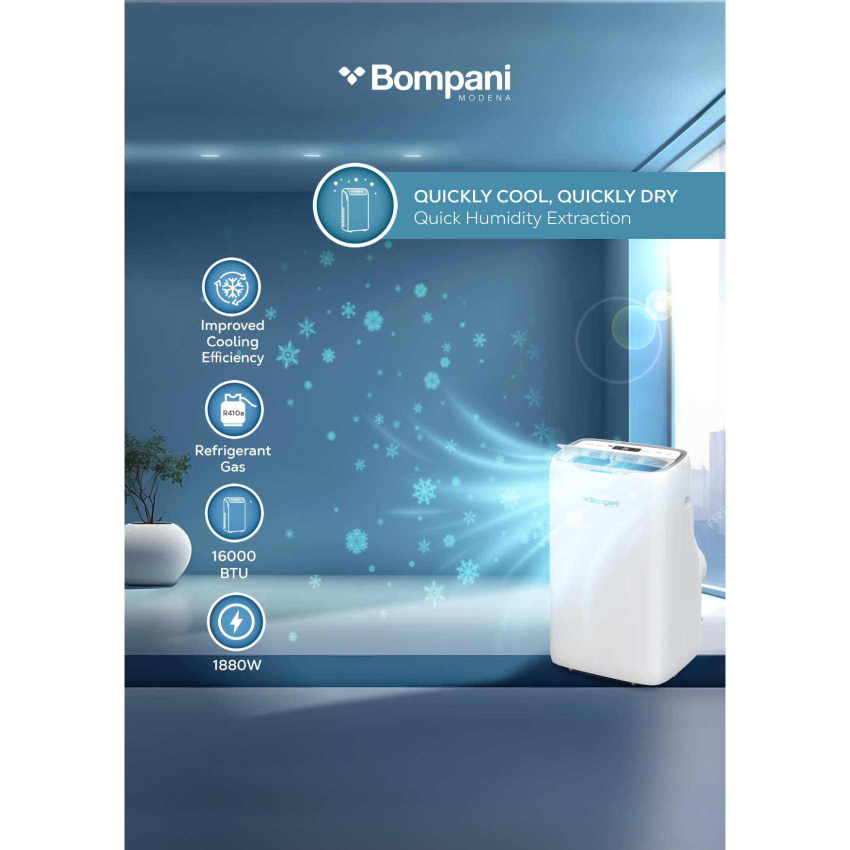 Bompani Portable Air Conditioner 1.5 Ton BO1600 White