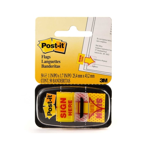 3M Post It Flags Sign Here 6809. 1 x 1.7 in 25.4 mm x 43.2 mm 50 FlagsPack