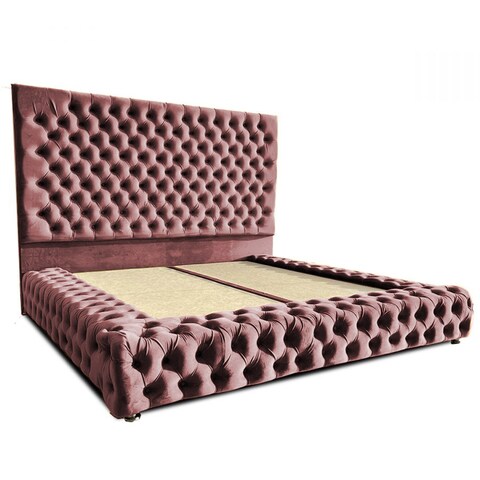 إن هاوس فالينسا هيكل سرير منجد بالمخمل - نفر ونص - 200×140 سم - زهري غامق