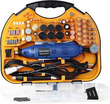 Die Grinder Tool Kit with MultiPro Keyless Chuck and Flex Shaft - 211pcs Accessories Variable Speed 130W Electric Drill Set for Grinding Engraving Crafting Projects and DIY Creations