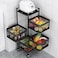 Dongbao Fruit Basket Holder Vegetable Storage Stand, 4 Tier Storage Trolley Organizer, Kitchen Storage Rack Vegetable Rack Kitchen Rotating Shelf, Black