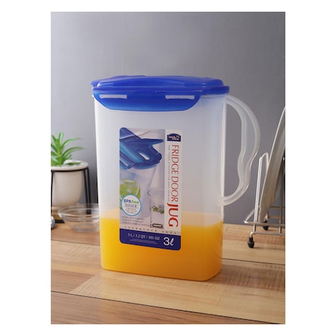 Lock And Lock Aqua Fridge Door Transparent Water Jug With Flip Top Lid 3L