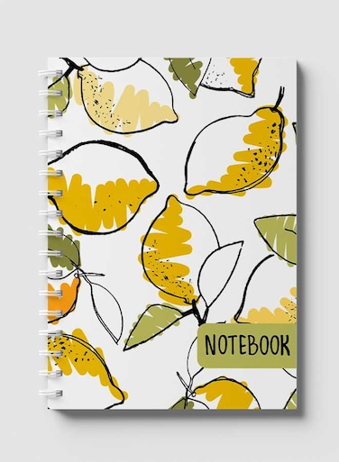 Lowha Spiral Notebook With 60 Sheets And Hard Paper Covers With Lemons Design, For Jotting Notes And Reminders, For Work, University, School