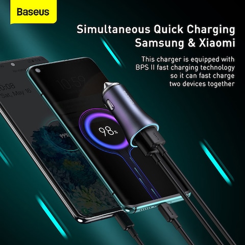 Baseus supports 4 fast charging Car charger Golden Contactor Pro car charger 2x USB QC SCP 40W Qualcomm Quick Charge 4.0 for iPhone 13 Pro/13 Pro Max/13 mini/12 Pro Max/11Pro Max iPad 9,6,S20 S10 Grey