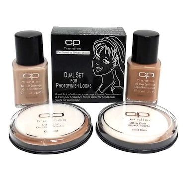 CP Trendies Liquid Face Foundation And Compact Powder Dual Set For Photo Finish Look Beige Pack