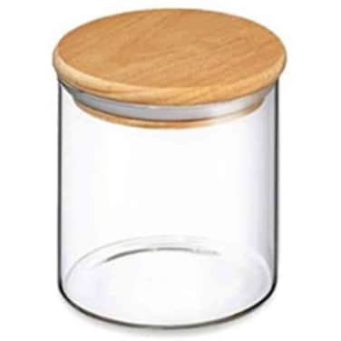 Blackstone Glass Canister With Bamboo Lid YK4102 Clear/Beige 500ml