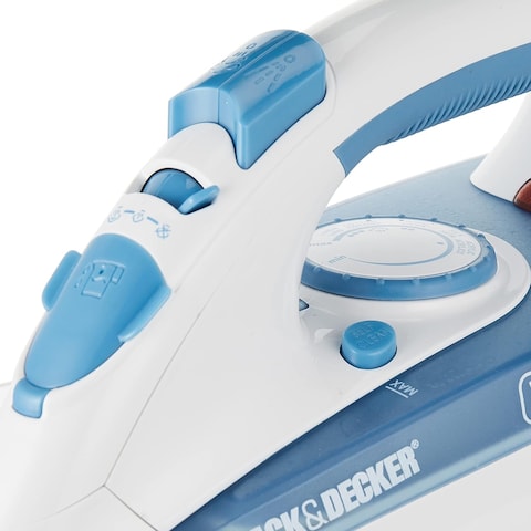 Black &amp; Decker 2200W Steam Iron With Non-Stick Soleplate And Spray Function, Blue - X2000-B5, 2 Years Warranty