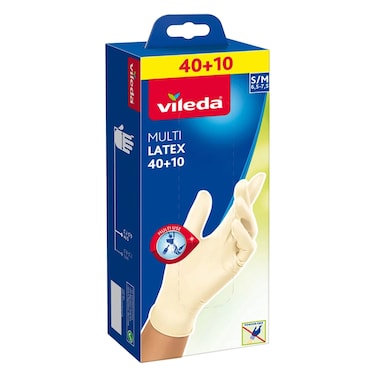 Vileda Disposable Multi Latex Gloves Small /Medium Beige 50 PCS
