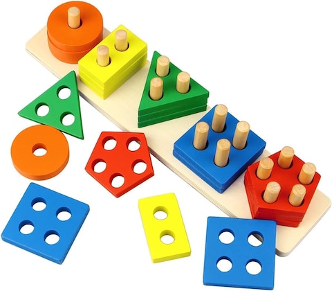 ESSEN Montessori Shape Sorting Stacking Educational Sorter Stacker Toy for Toddlers Preschool Kids
