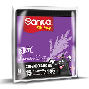 Sanita Tie Bag Tie Bags Biodegradable 55 Gallons 15 Bags