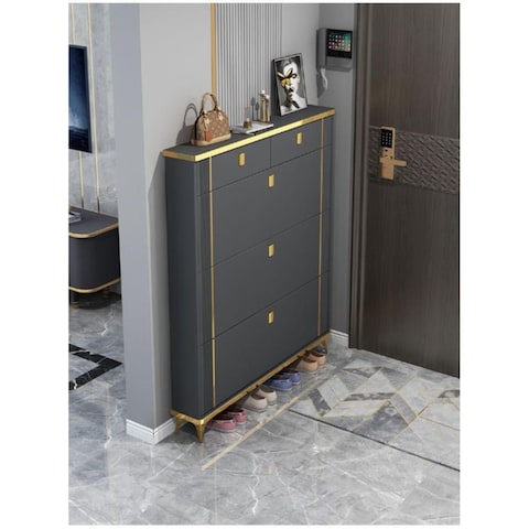 AWD Shoe Rack Cabinet in Double Tipping, Shoe Cabinet 3 Flipping Doors - White