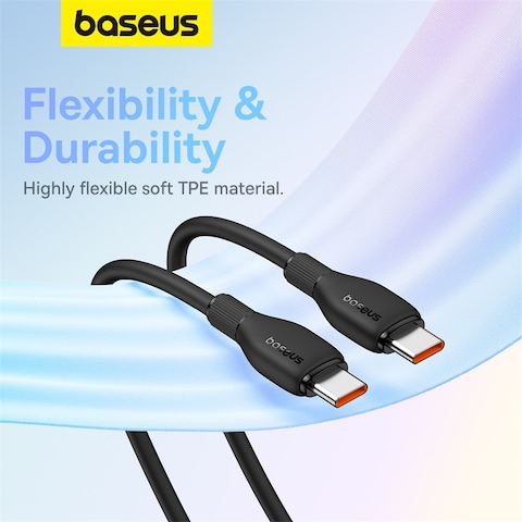 Baseus 100W USB C To USB C Charger Cable [1.2m 5A] , Type C iPhone 15 Fast Charging Cable Compatible With MacBook Pro, iPad Pro/Air, iPhone 15/15 Plus/15 Pro Max, Galaxy S23+/S23 Ultra, And More Black