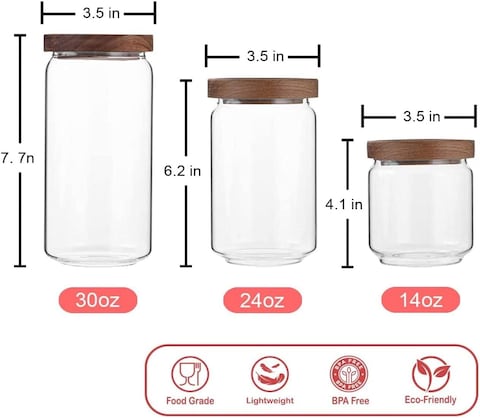 Star Cook 3Pcs Glass Food Storage Jars with Wood Lid , Glass Storage Containers with Good Sealing, Different Sizes Coffee Container for Kitchen Counter, Pantry, Tea, Sugar, Flour (3PCS SET)
