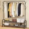 Black Color Clothes Dryer Rack with 2 Layer Shoes Racks Shelves / Removable Coat Dress Hanger Stand with Wheels