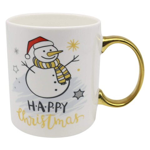 Xmas Gold Handle Decoration Ceramic Mug 350ml