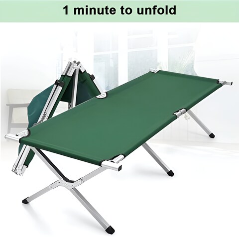HEXAR Heavy Duty Camping Bed Double Layer Oxford Strong Sleeping Cots with Carry Bag for Adults &amp; Kids Portable Travel Folding Camping Cots for Home Office Outdoor Beach Vacation (GREEN)
