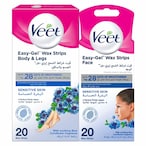 Buy Veet Easy Gel Body And Legs Wax Strips Pack of 20 With Face Wax Strips White Pack of 20 in UAE