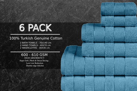 Safi Plus Luxury Hotel Quality 100% Turkish Genuine Cotton Towel Set, 2 Bath Towels 2 Hand Towels 2 Washcloths Super Soft Absorbent Towels for Bathroom &amp;amp; Kitchen Shower - Ocean Blue