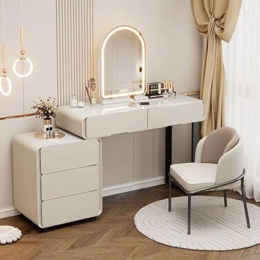 AWD Elegant Vanity Table, Dressing Table with Mirror and Chair - White