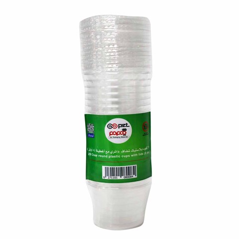 PAPCO PLASTIC CUPS + LIDS 8OZ 20PCS