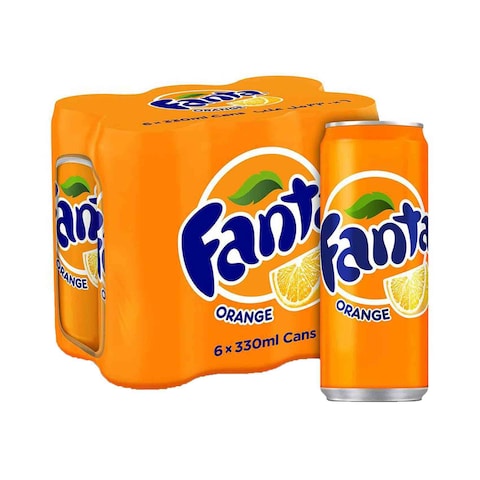 Fanta Orange  Carbonated Soft Drink  Can 330ml  Pack of 6