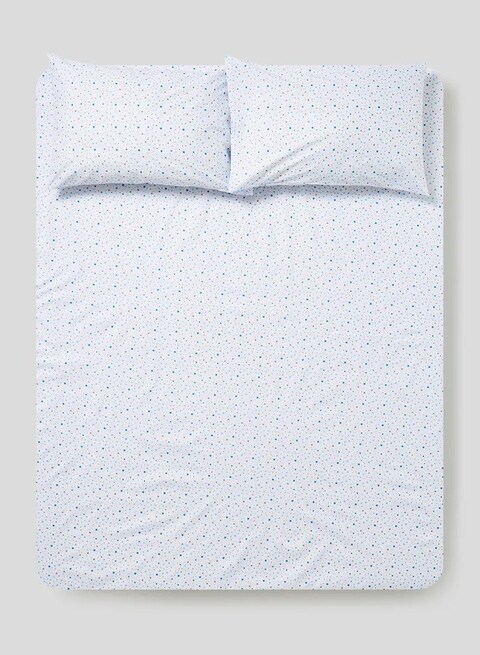 3-Piece Queen Size 180 Thread Count Premium Collection Star Printed Bedsheet Set Inclides 1xBedsheet, 2xPillow Cases 50x75 cm Cotton White 240x254cm