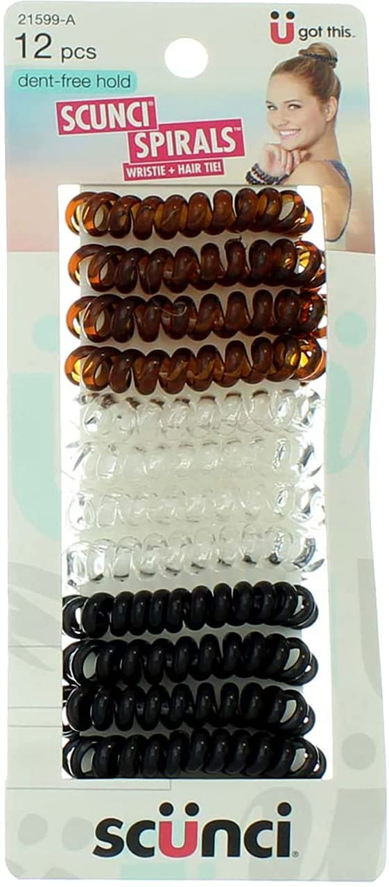 Scunci, Dent-Free Hold Spirals, Wristie + Hair Tie, 12 Pieces