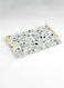 Lowha Decorative Acrylic Serving Tray With Gold Metal Handles And Terrazzo Flooring Design 20x30 cm