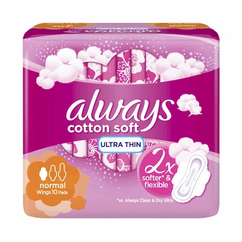 Always Cotton Soft Ultra Thin Normal sanitary Count with Wings 10 Pads