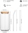 1CHASE&reg;️ Borosilicate Glass Mason Jar With Bamboo Lid, Glass Straw and Cleaning Brush, Can Shaped Tumblers For Iced Tea, Coffee, Latte, Juices, Cocktail, Beer And For Everyday Use, Set Of 4, 550 ML