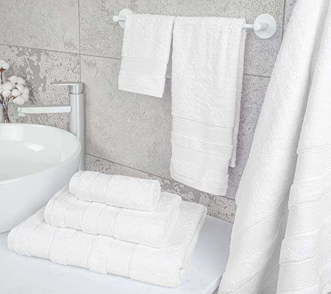Safi Plus Luxury Hotel Quality 100% Turkish Genuine Cotton Towel Set, 2 Bath Towels 2 Hand Towels 2 Washcloths Super Soft Absorbent Towels for Bathroom &amp;amp; Kitchen Shower - Bright White