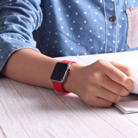 Wafi Compatible Apple Watch Band 42mm, 44mm, Soft Silicone Sport, Red