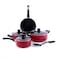 Royalford Cookware Set, 8 Pieces, Red, RF6082 Scratch Resistant, Tempered Glass Lids, 2.5MM Body Thickness, Bakelite Knobs, and CD Bottom