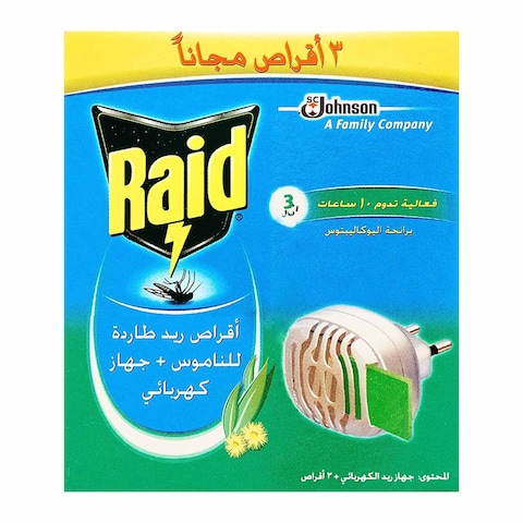 Buy Raid Electric Mosquito Repellent with 3 Tablets - Eucalyptus Scent in Egypt