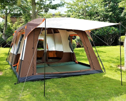 Toby&rsquo;s New 4-6 person double layer outdoor camping tent two bedrooms and a living room family cabin (Brown)